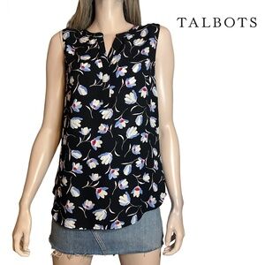 Talbots Blouse Top Tunic All Over Macro Floral Print Sleeveless V-Neck